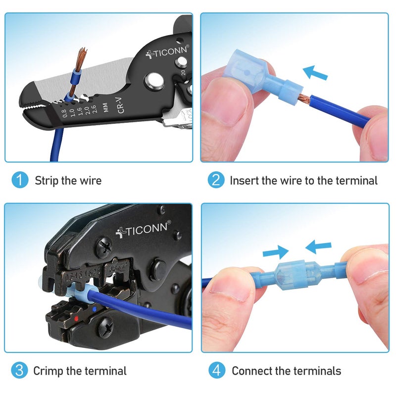 TICONN 400 Pcs Nylon Spade Quick Disconnect Connectors Kit, Electrical Insulated Terminals, Male and Female Spade Wire Crimp Terminal Assortment Kit - Image 2